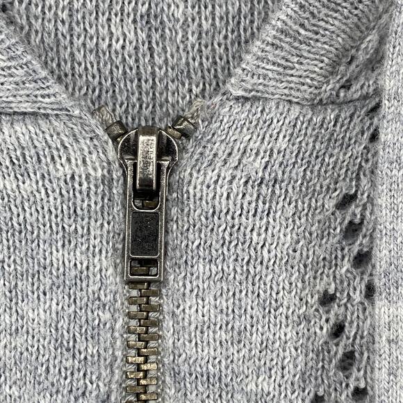 EILEEN FISHER Sweater M Organic Cotton Mesh Cardigan 2 Way Zip Hoodie Gray - Picture 5 of 12